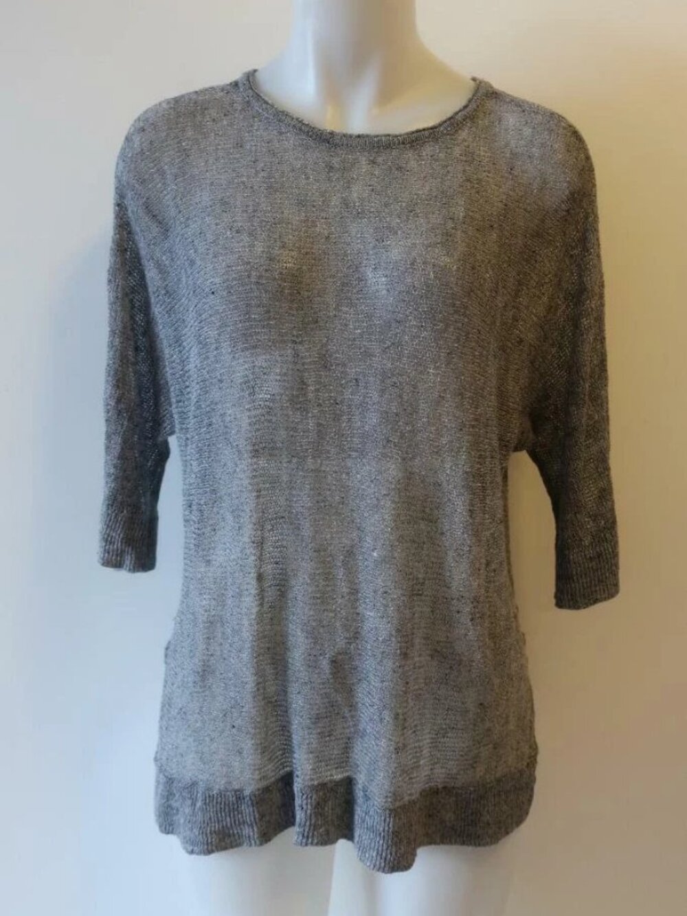 WOMENS EILEEN FISHER GRAY OPEN KNIT LIGHT SWEATER SZ M*